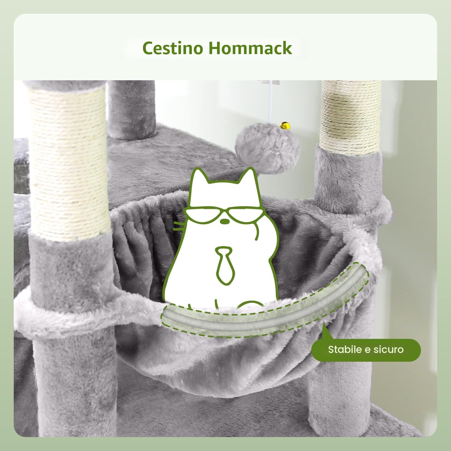 Globlazer Tiragraffi per Gatti Grandi, Castello per Gatto Alto 183 cm con Grotte Piattaforma Cesto Cuccia, Albero Gatti Stabile per Adulti Maine Coon Riposare Giocare Interno (S72, Grigio Scuro)