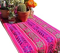 Vista 1 de Del Mex - Bufanda estilo Rebozo tejida para mesa mexicana (Rosa)