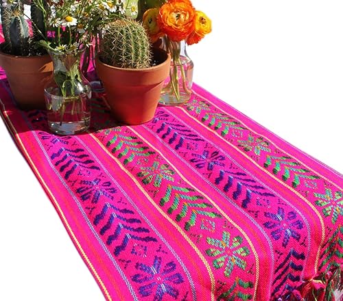 Del Mex - Bufanda estilo Rebozo tejida para mesa mexicana (Rosa)