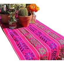 Del Mex Woven Rebozo Style Mexican Table Runner Scarf Pink