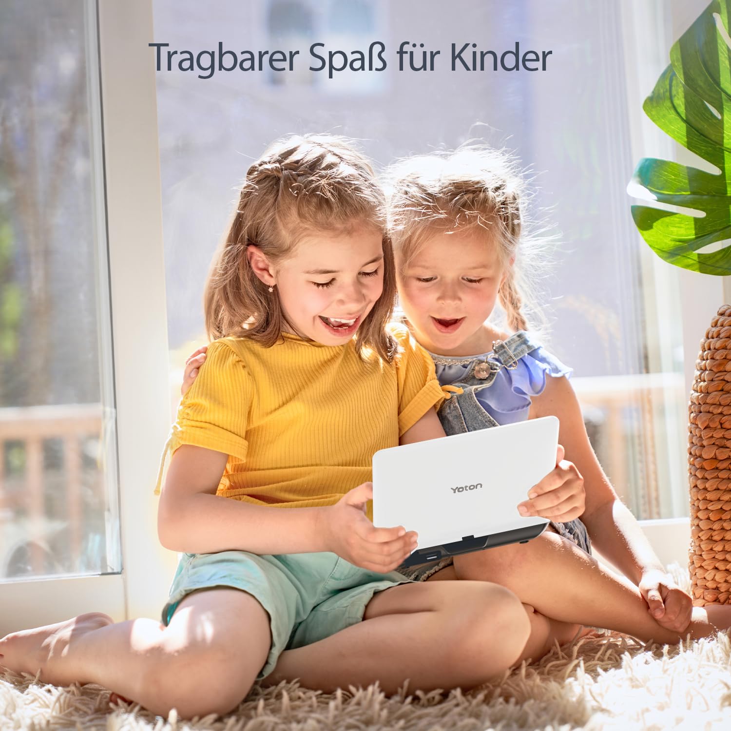 Yoton 9,5" Tragbarer DVD-Player für Kinder im Auto mit 7,5" HD-Schwenk Bildschirm, Stereo-Lautsprechern, 6 Stunden Akkulaufzeit, Sync-TV/USB/SD-Karten-Unterstützung, Weiß [Kein Blu-ray Support]