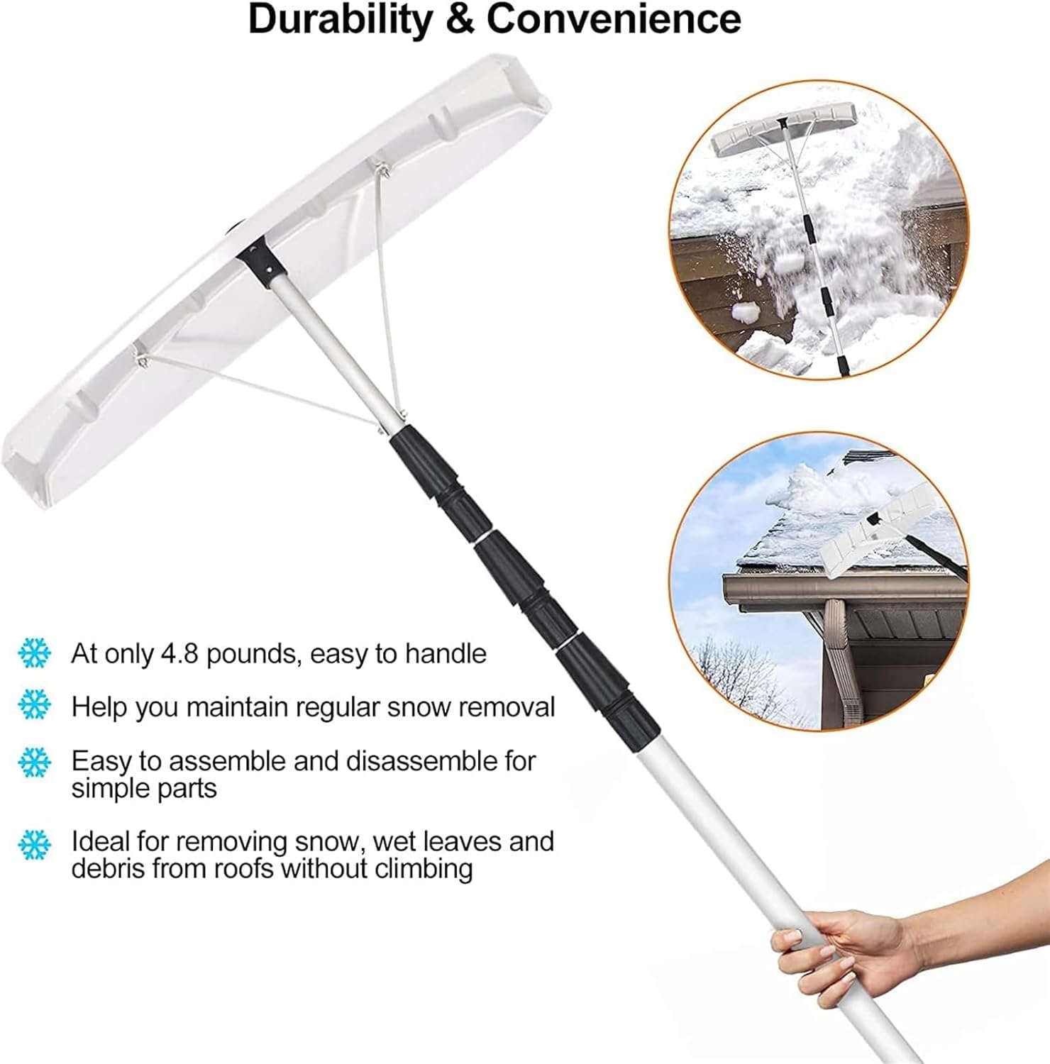 Snow Shovels 21Ft Aluminum Snow Roof Rake with 25 Inch Blade, Roof Snow Rake Removal Tool, Aluminum Adjustable Pole with Anti-Skid Handle for Removing Snow Leaves Debris