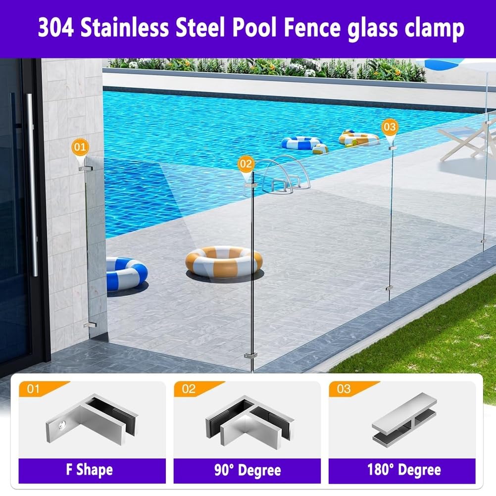 Abrazadera de vidrio de acero inoxidable 304, paquete de 4, 90 grados, para vidrio de 0.59 a 0.78 pulgadas de grosor, perfecta para el hogar, jardín, valla de piscina, abrazaderas de poste de