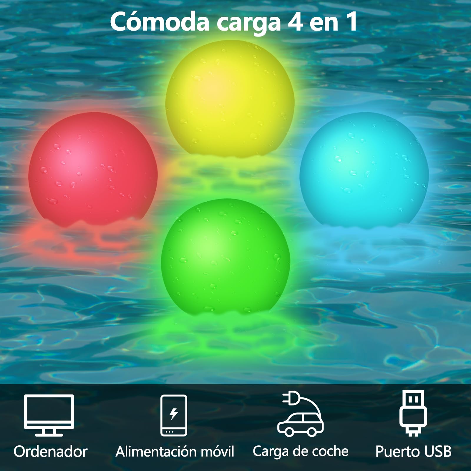 JONRRYIN Luces Flotantes, 4 piezas Iluminación Piscina, Luz de Piscina LED Impermeable IP68 con Control Remoto, 16 RGB Cambio de Color LED Ball Luz para Regalo para Niños, Piscina, Estanque, Fiesta