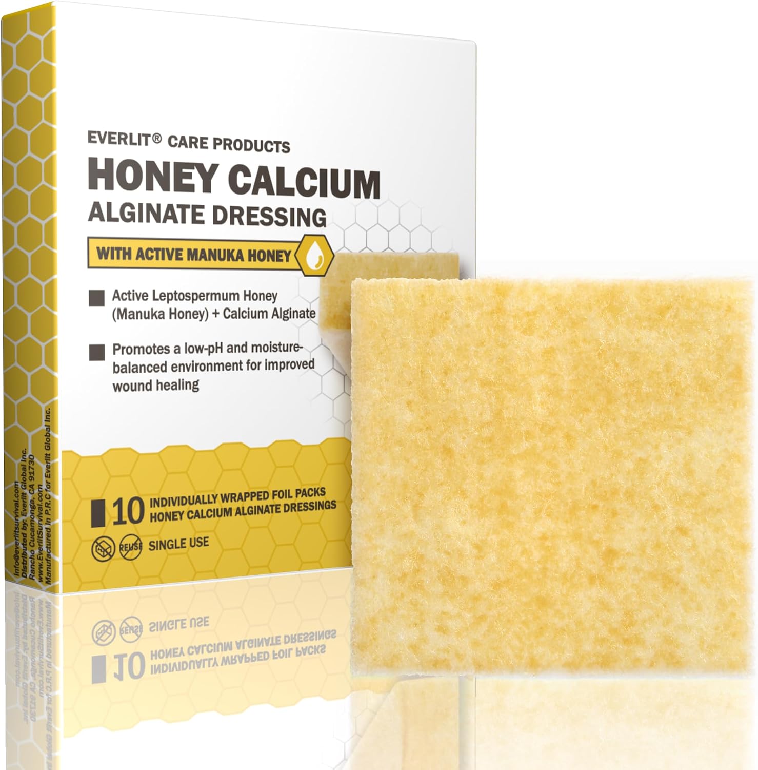 EVERLIT CARE Manuka Honey Dressing | Sterile Non-Adhesive Pads with Unadulterated Medical-Grade Honey | Advanced Healing for Burn, Chronic Wound, Donor Sites, Pressure & Diabetic Ulcer (4" Gauze)