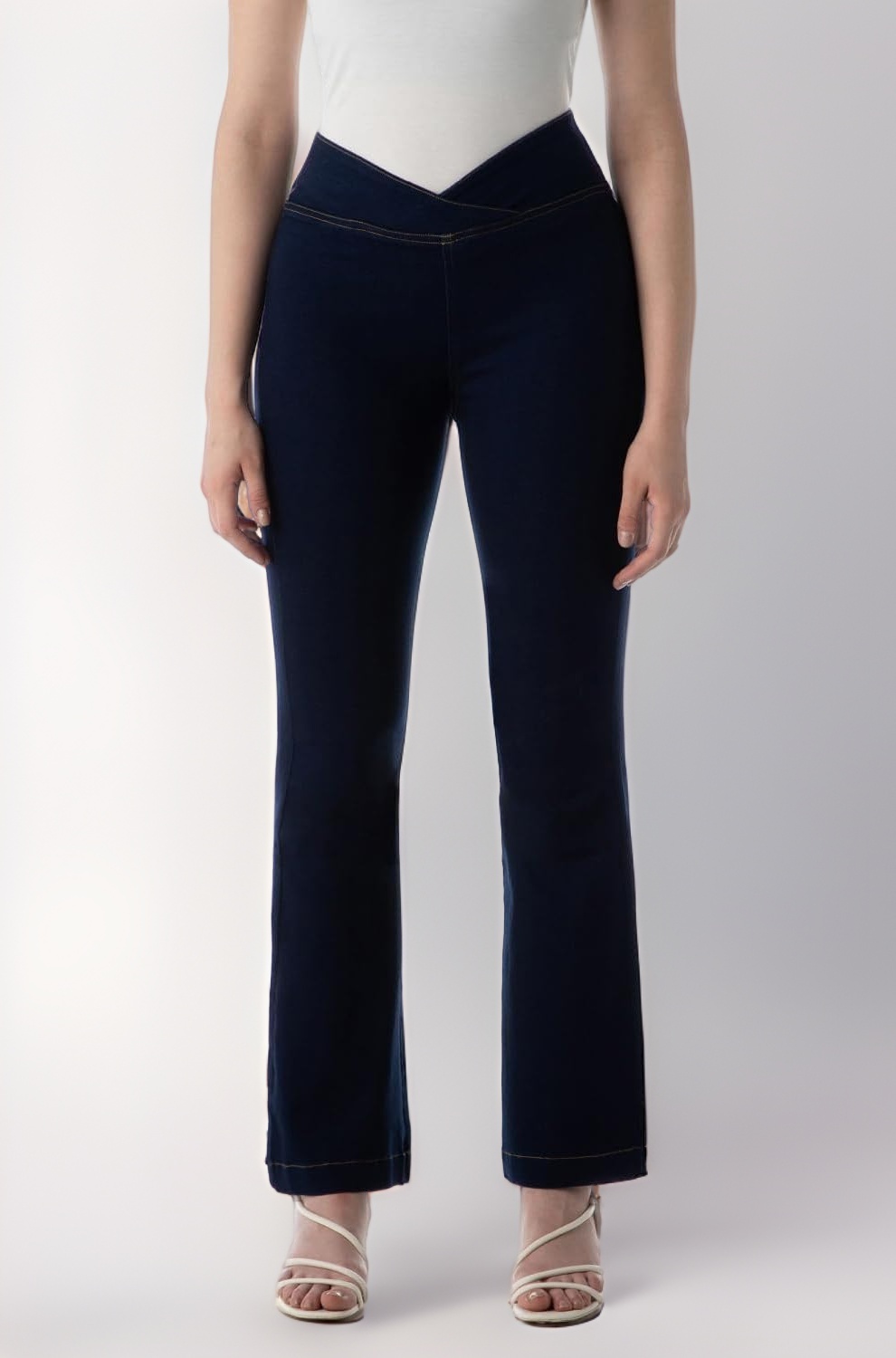 INKD Women's Flared Pull-on Jeans - Mid-Rise| Enzyme Wash | Slant Waistband | Jeans for Women