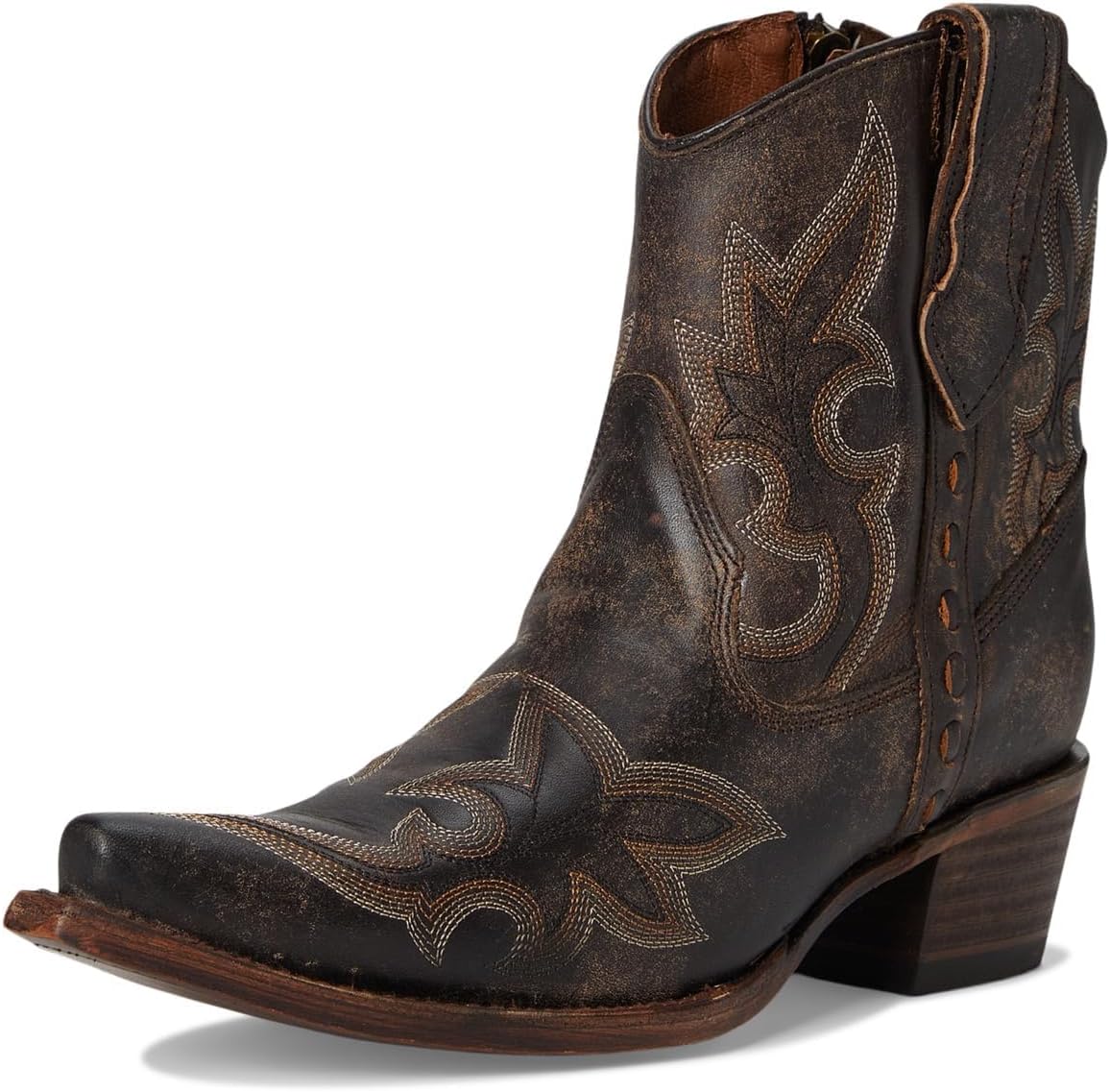 Corral Boots Women's Embroidery & Zipper Ankle Boots | Snip Toe Low Heel Cowhide Leather Western Cowboy Boots for Women