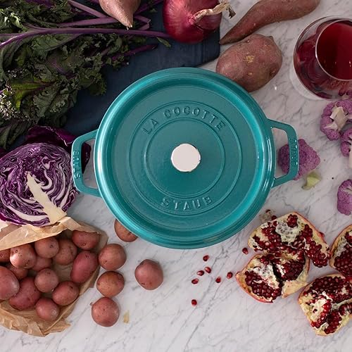 Miniatura 5 de Staub Hierro fundido redondo 4-qt Cocotte - Turquesa, fabricado en Francia