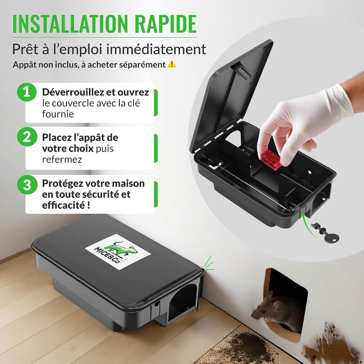 Mice&Co x4 Boîtes à Appât Raticide, Pièges à Rats et Souris Inviolables - Analyse des détails et conception