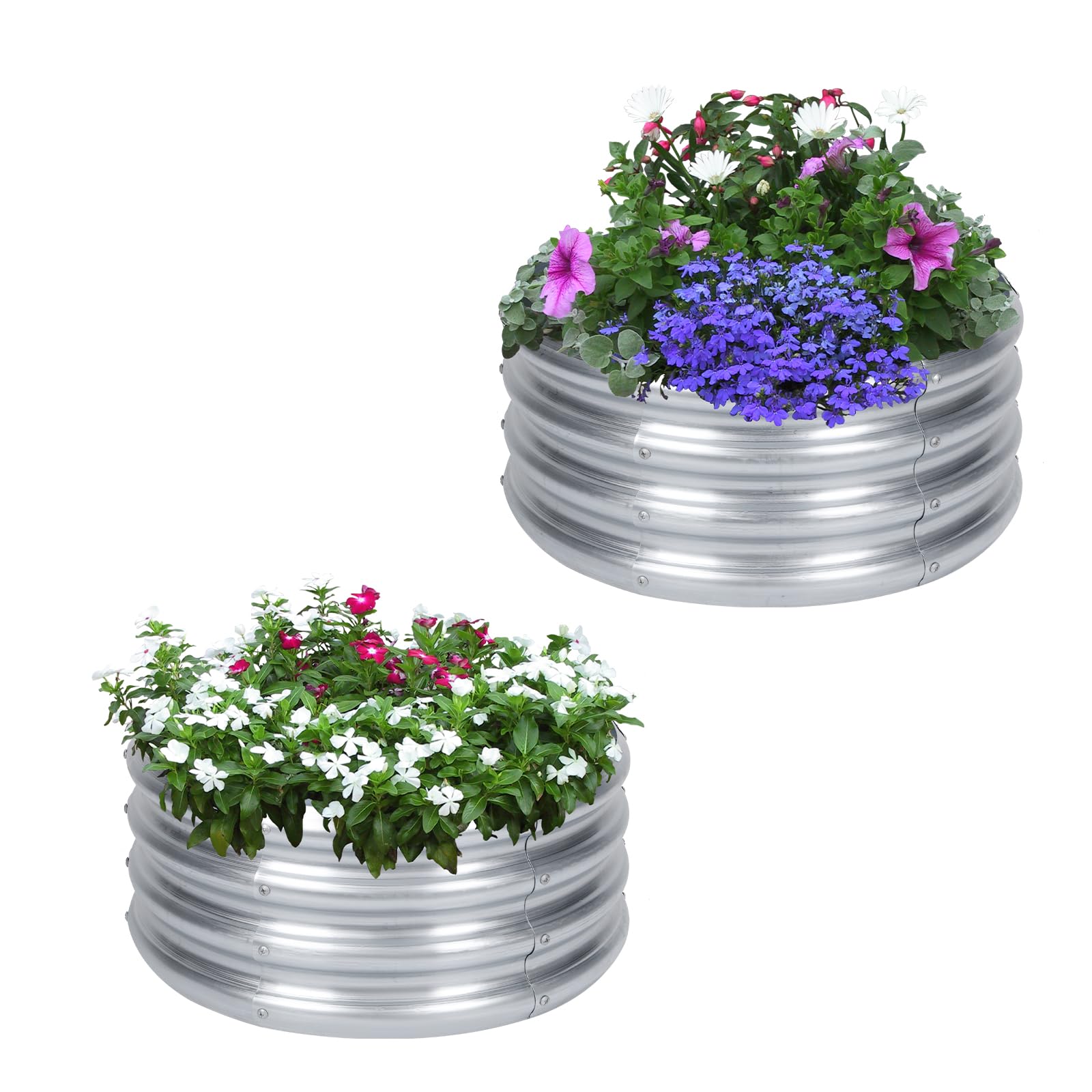 PINPON 2-Pack Galvanized Raised Garden Bed 2x2x1 ft Round