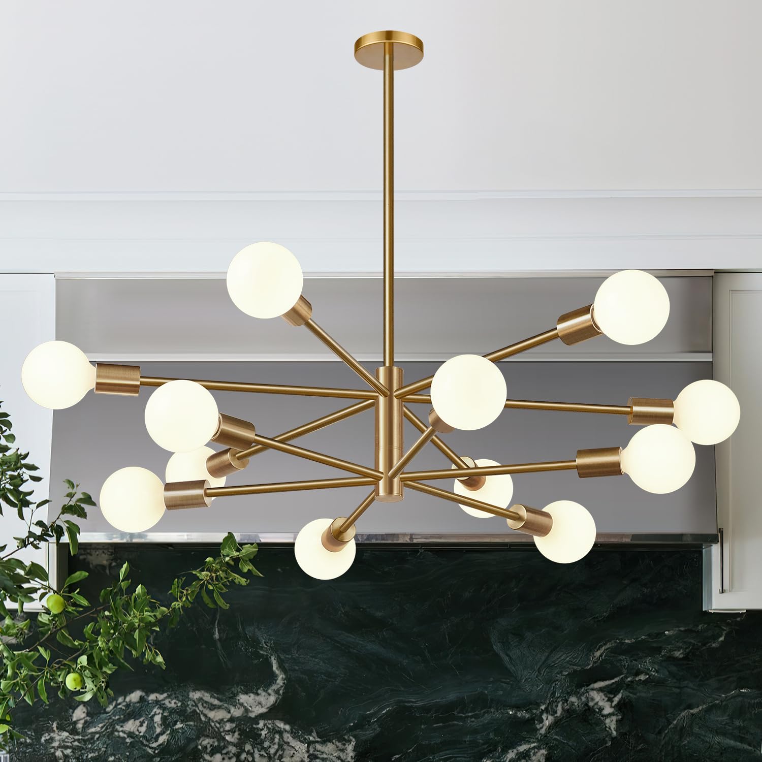 Photo 1 of 10.9"-52.3" Height Adjustable Sputnik Chandeliers Dining Room Light Fixture (12-Light, 33-Inch), Modern Brushed Brass Chandelier, Mid Century Modern Chandeliers for Dining Room (Bulbs not Included)