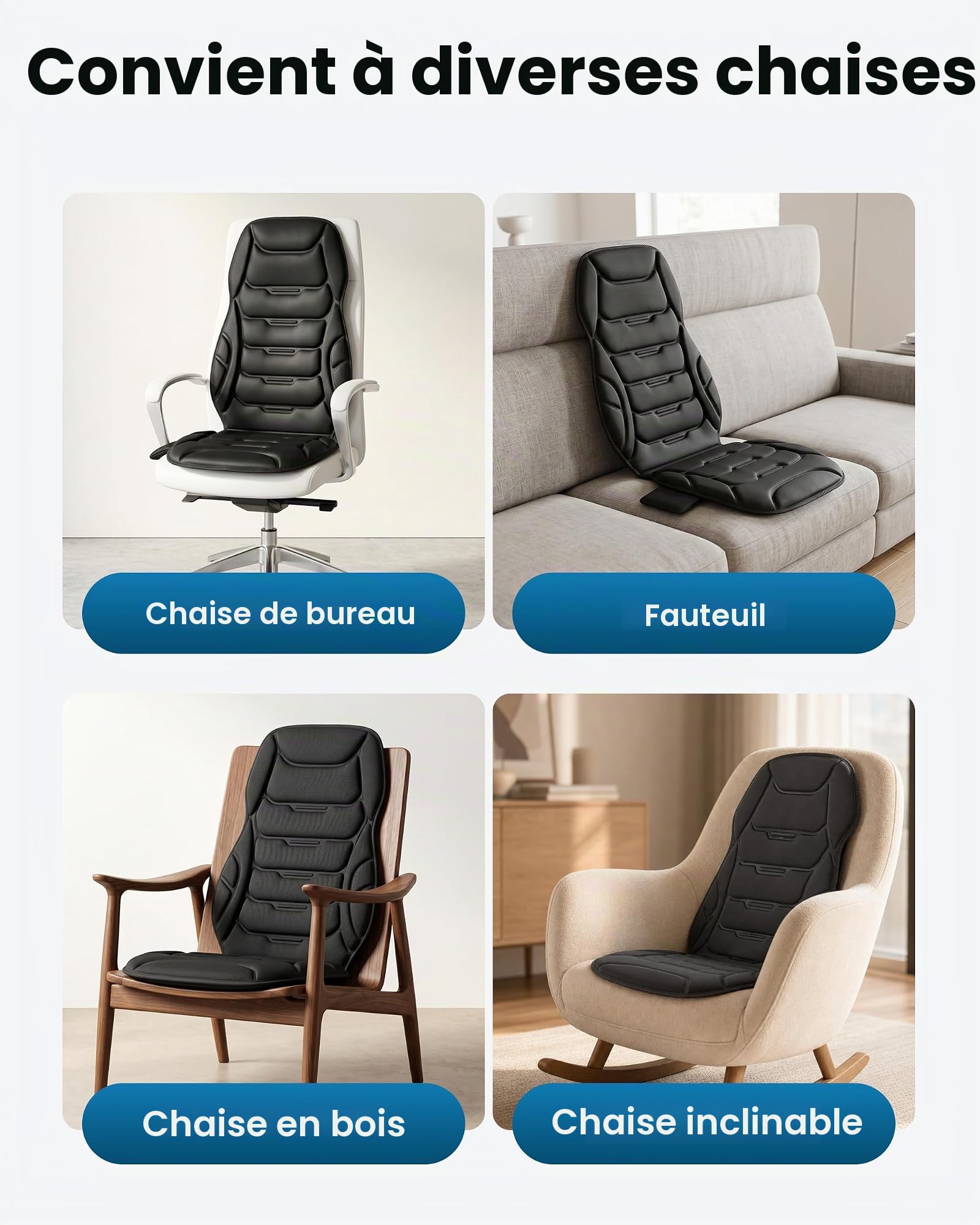 COMFIER Housse de siège de massage chauffante, tapis de massage vibrant pour le dos et la nuque, coussin relaxant