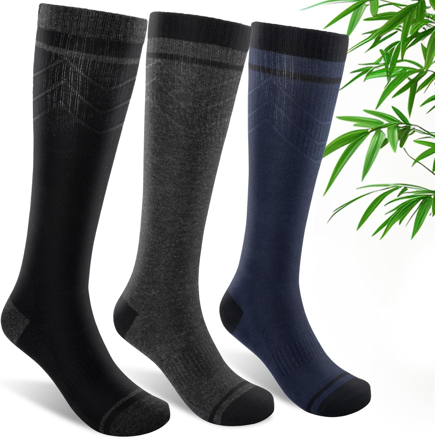 SONORAN Bamboo Viscose Compression Socks for Women & Men (3 Pairs) 15-20 mmHg Knee High Support for Nurses, Travel, Pregnant