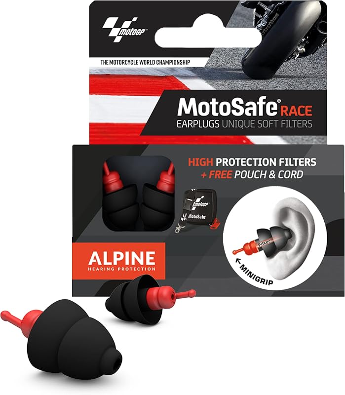 Alpine MotoSafe Race Edizione MotoGP™ – Tappi da Escursioni – Previeni i danni alle orecchie quando guidi la moto – Senti i rumori della strada – Materiale comodo ipoallergenico – Riutilizzabili
