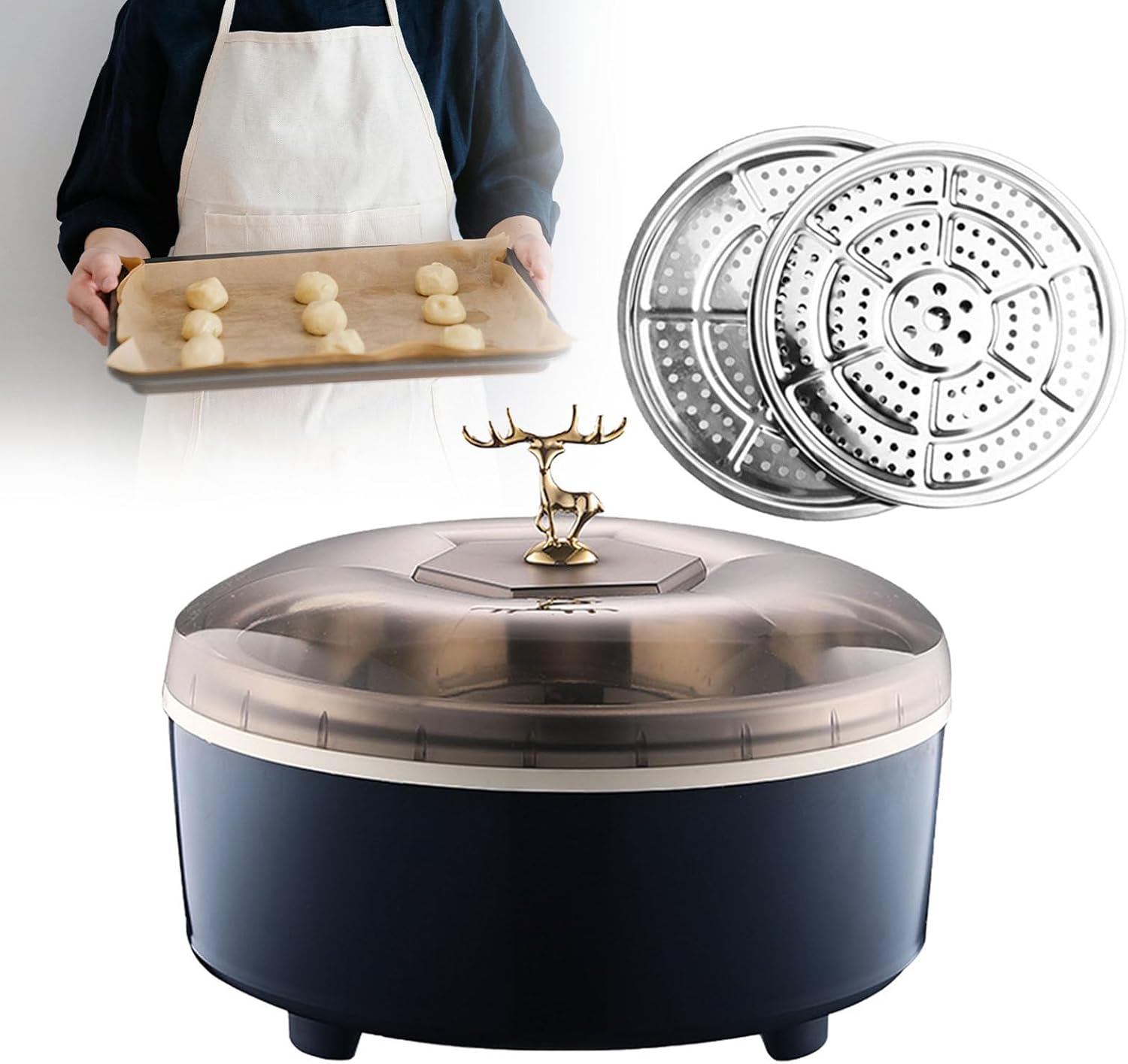 Bread Proofing Basket, Sourdough Fermentation Machine With 2 Round Steamer Racks, Constant Temperature Fermentation Yogurt Proofing Box, Transparent Insulation Cover,Blue