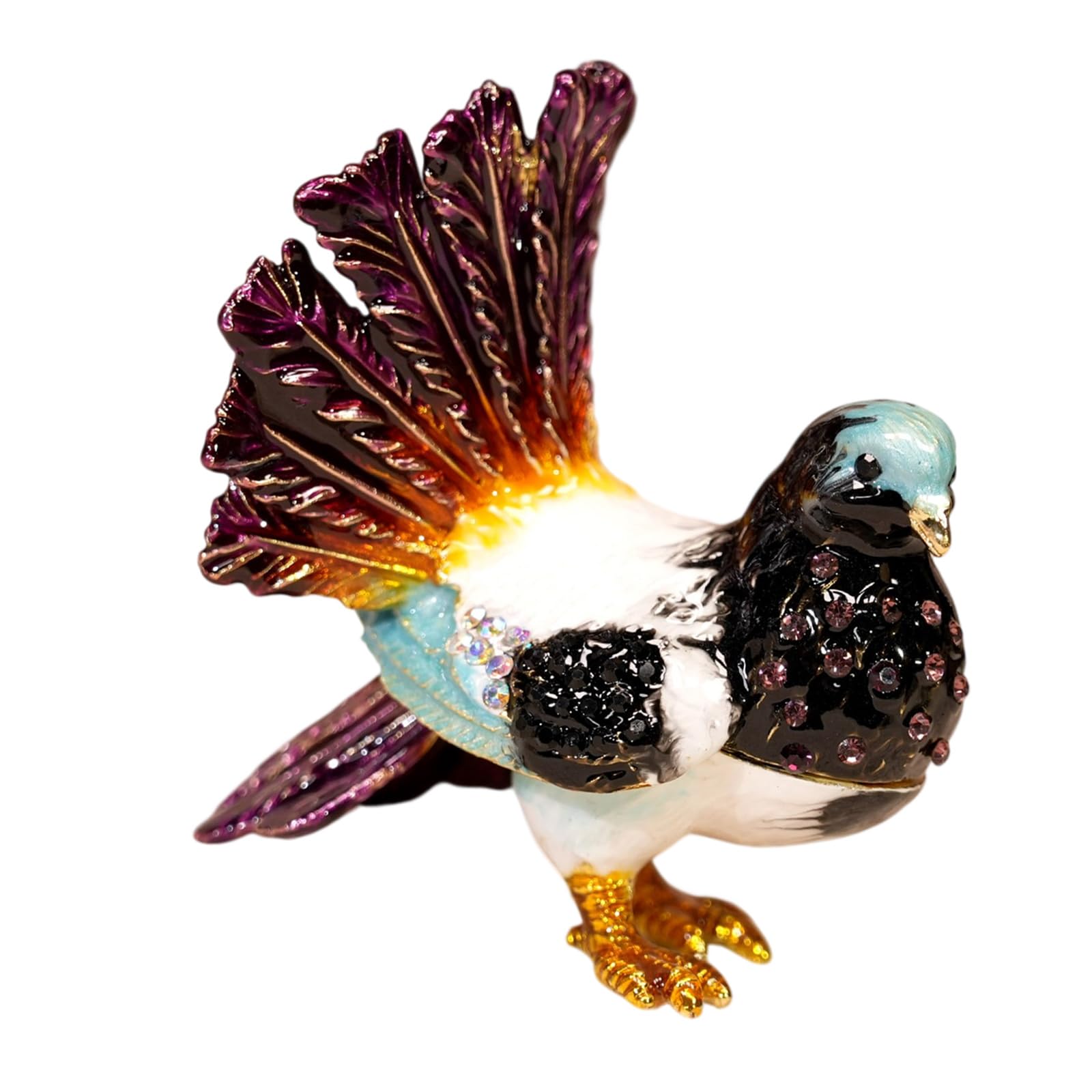 Fazvncv Exquisite Metal Bird Shaped Trinket Box with Crystal and Enameled Detail Jewelry Organiser Storage Container Unique Crystal Accented Bird Themed Trinket Container