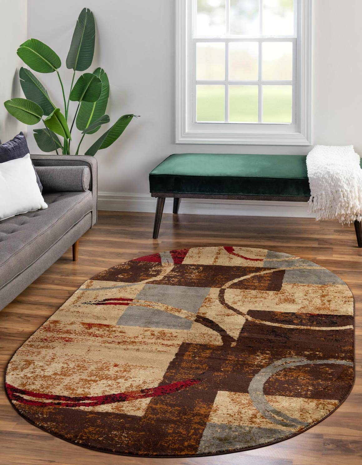 Unique Loom Barista Collection Area Rug - Kouillou (2' 2" x 3' 1" Oval, Multi/Brown)
