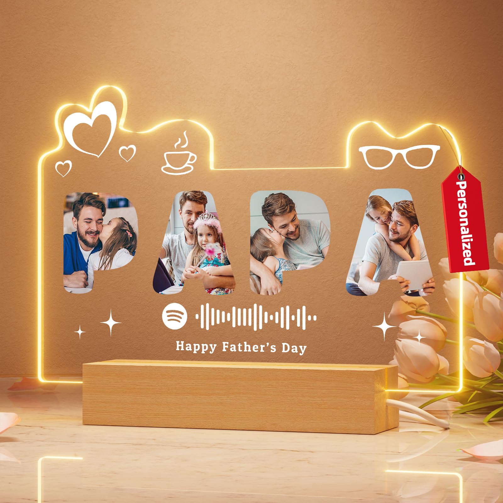 witfox Spotify Plaque Personalized Father's Day Gifts for Dad - Custom Photo Gifts for Men - Customized Picture Frame Papa Father's Day Gift, Anniversary Birthday Gifts for Papa — image 1