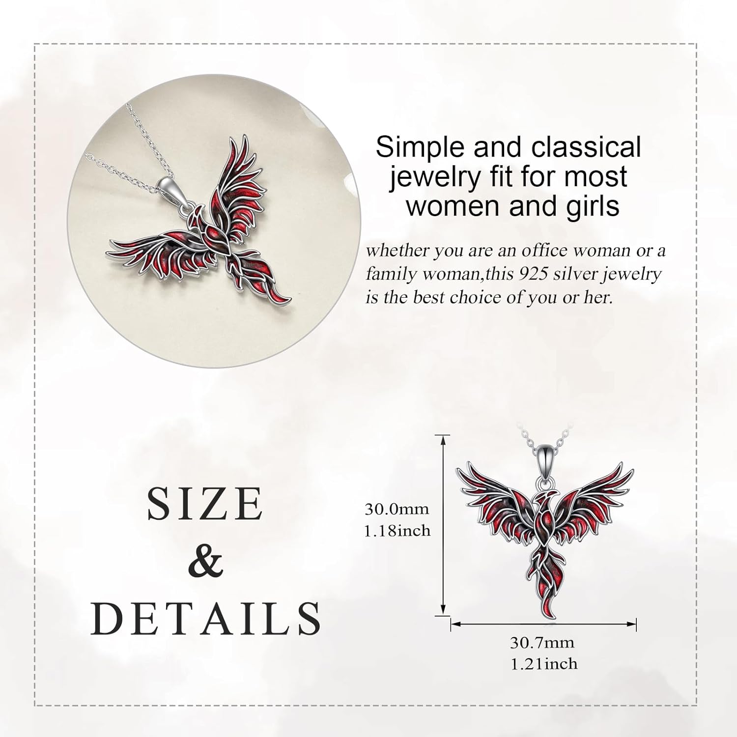 YAFEINI Black Red Phoenix Pendant Necklace 925 Sterling Silver Jewelry for Women Mom - Image 4