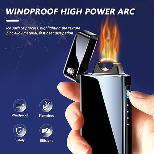 Miniatura 2 de Encendedor eléctrico recargable USB C, encendedor de arco de plasma, resistente al viento, encendedor de llama grande, encendedor único con diseño