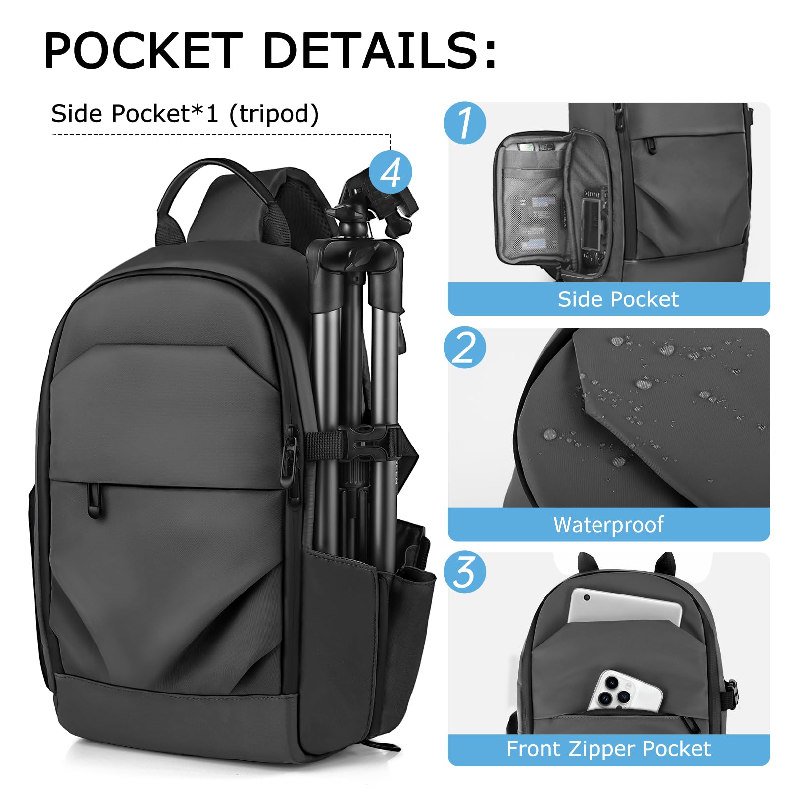 Camera Sling Bag for Photographer– Waterproof Crossbody Camera Bag with Fast Access Pockets, Thick Shockproof Photography Backpack with Tripod Holder, DSLR camera bag for Nikon/Sony/Canon