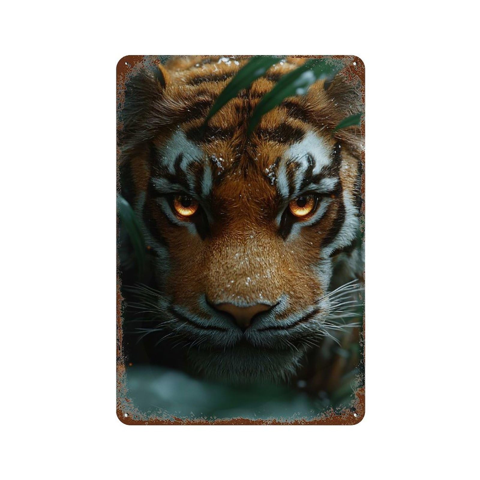 Intense Tiger Gaze in Jungle Vintage Metal Tin Sign 11.8"x7.9", Farmhouse Wall Decor for Garage, Bar And Workshop Decor