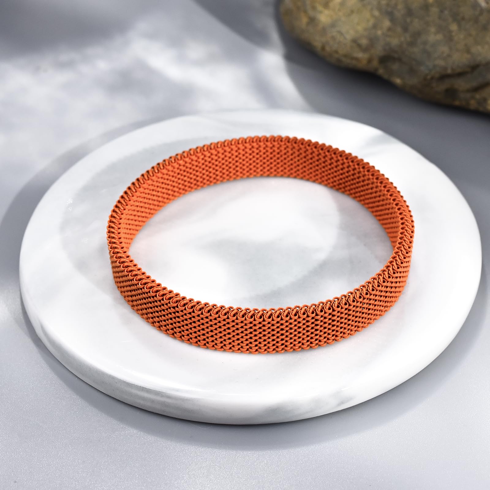 FANCIBAND Pulsera de mujer de acero inoxidable elástica hecha a mano, pulsera de amistad personalizada, 10 mm, regalo para esposa, novia, mejor amiga