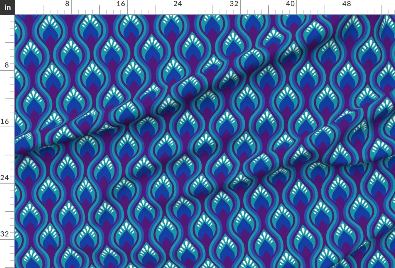 Spoonflower Fabric - Groovy Peacock Blue Teal Retro Purple Turquoise Fish Printed on Minky Fabric by The Yard - Sewing Baby Blankets Quilt Backing Plush