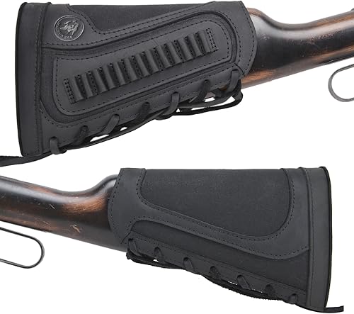 Soporte de munición de cuero Buttstock para mejillas para 16 piezas .22, 22LR, 22MAG, 17 horas