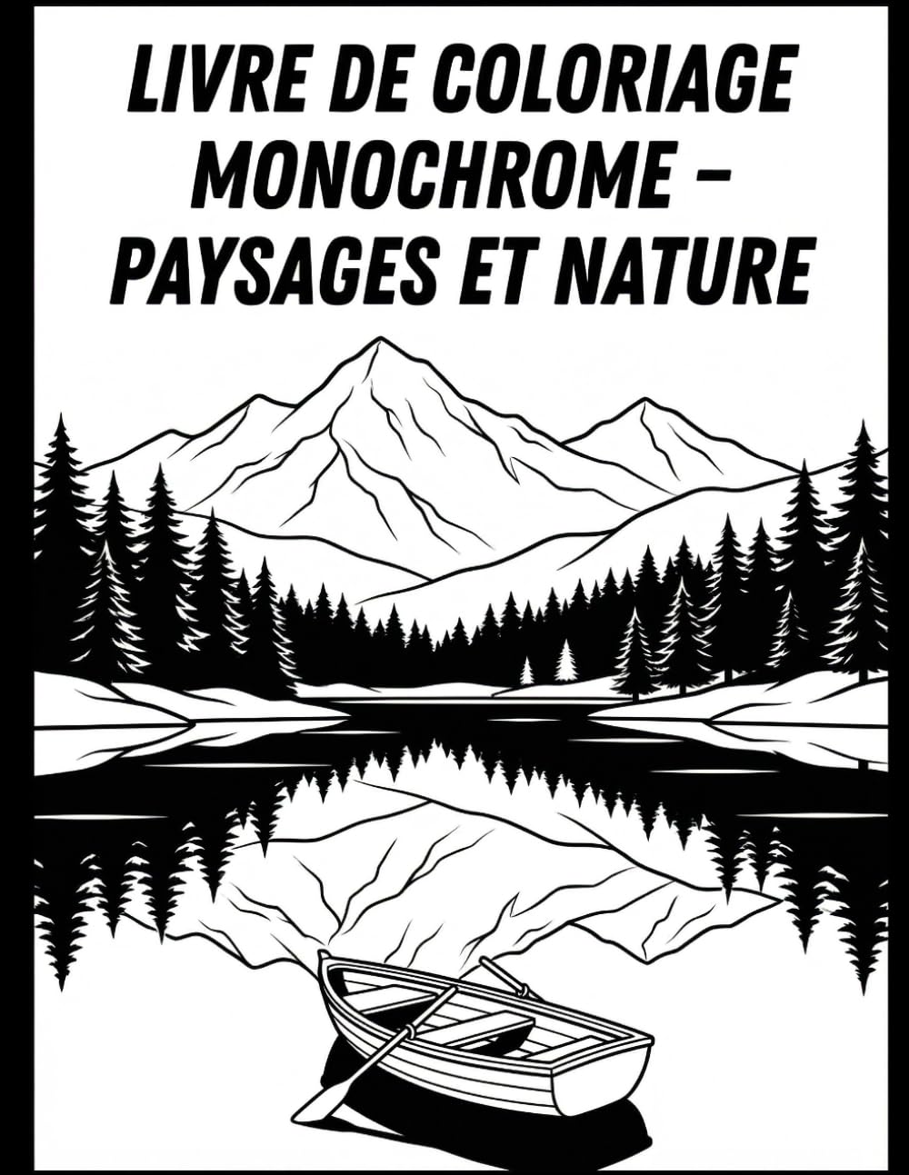 Livre de coloriage monochrome – Paysages et nature: Scènes naturelles apaisantes en noir et blanc pour la relaxation et la créativité des adultes