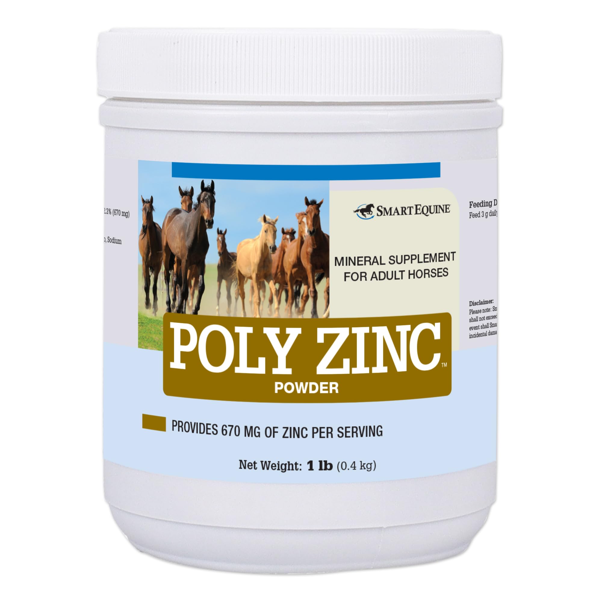 SmartEquine Poly Zinc Powder, 1 lb, 150 Servings 1 Pound