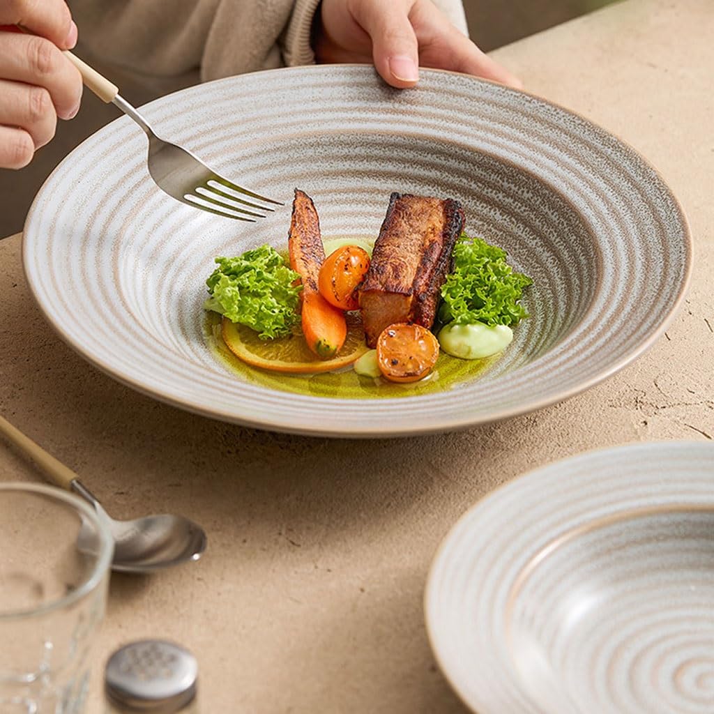 Platos de Cena Plato de cerámica marrón con Rosca Plato de Cocina Italiano para Restaurante Plato Hondo Vajilla Ensaladera Cuenco y Plato para el hogar Bandeja