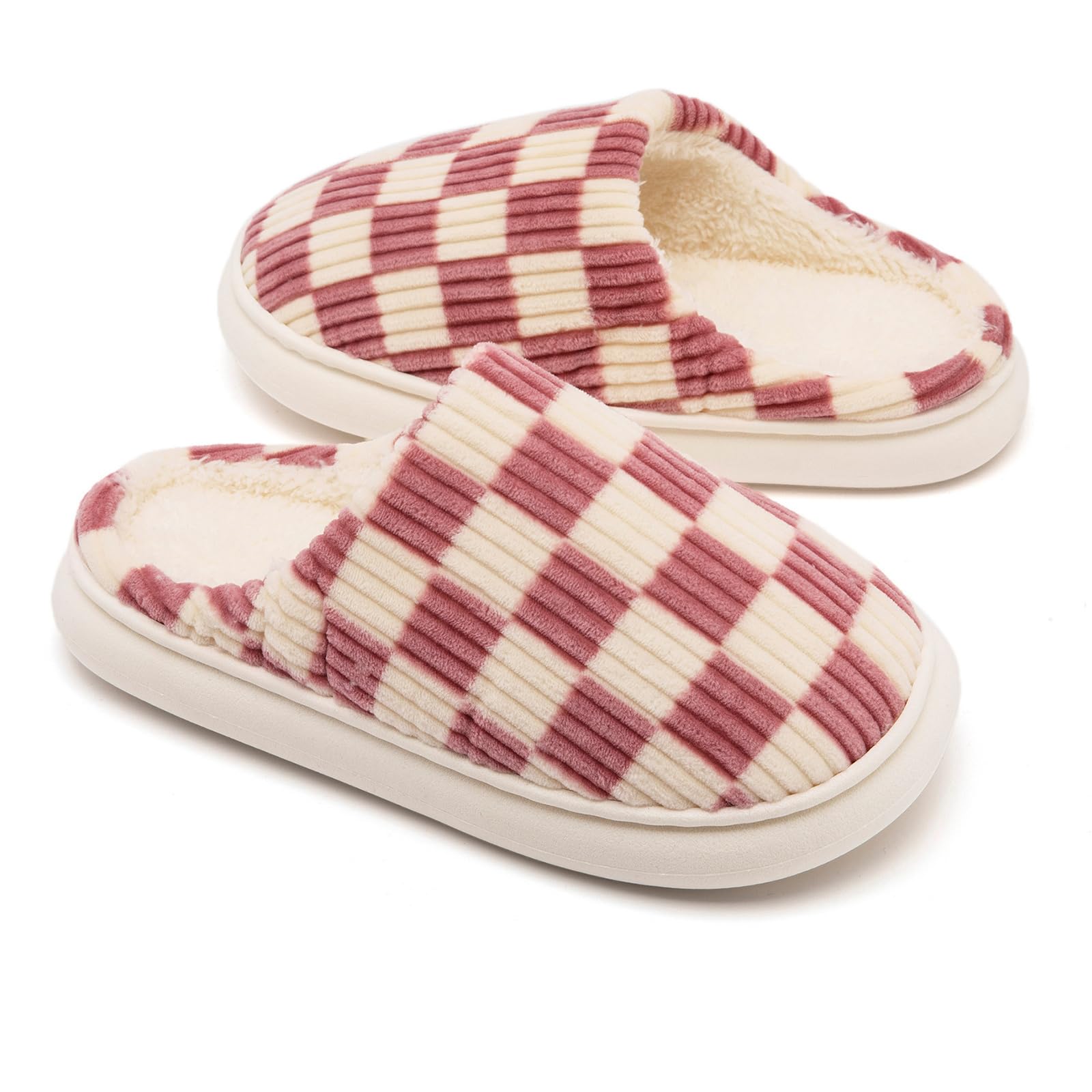 Yueerlu House Slippers for Woman Men, Fuzzy Checkered Mens Womens Slippers Warm Memory Foam House Shoes Indoor Outdoor with Faux Fur Lining