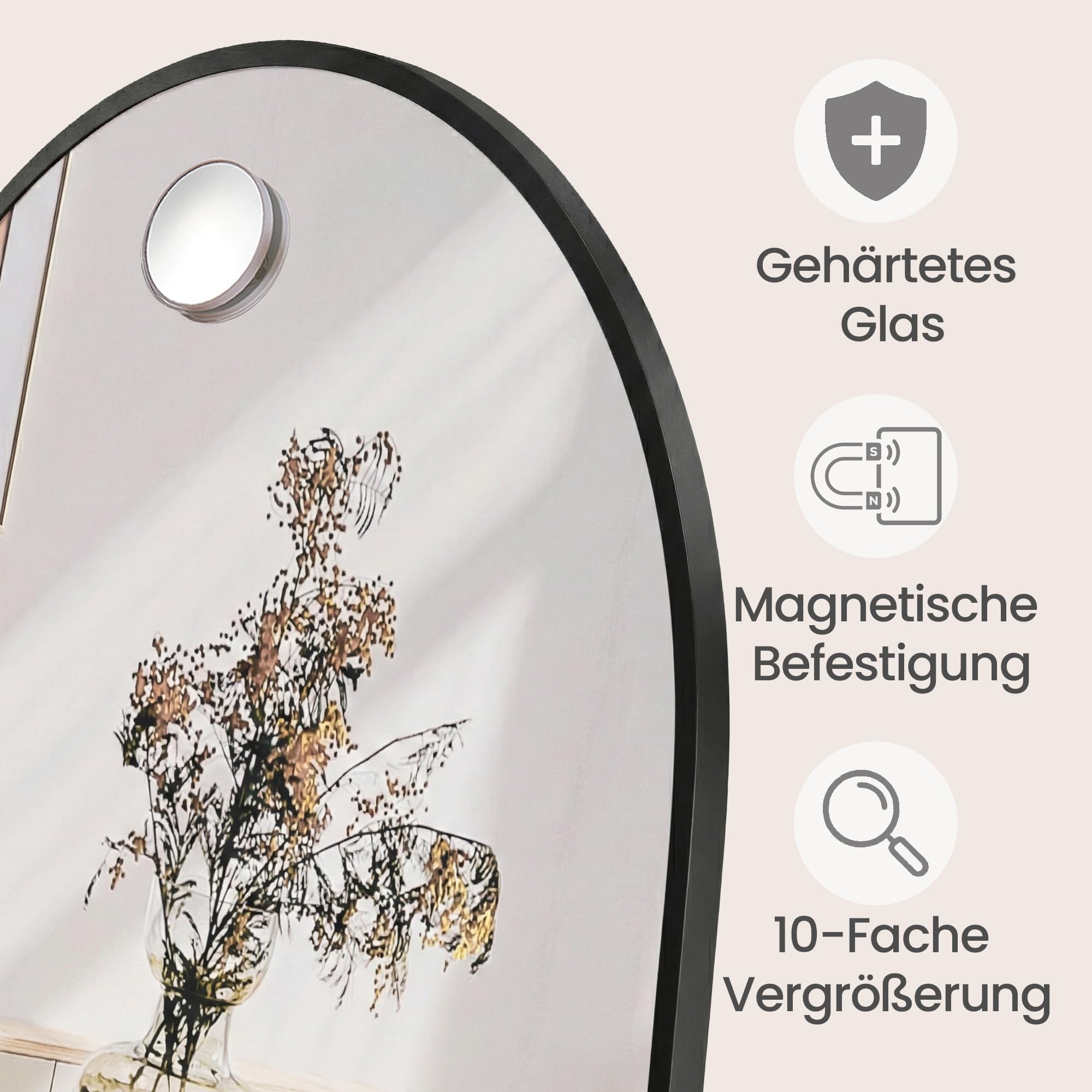 SONGMICS Ganzkörperspiegel, 160 x 50 cm, gewölbter Standspiegel, mit Vergrößerungsspiegel, Rahmen aus Aluminiumlegierung, Hartglas, für Schlafzimmer, Wohnzimmer, Garderobe, tintenschwarz LFM031BD02