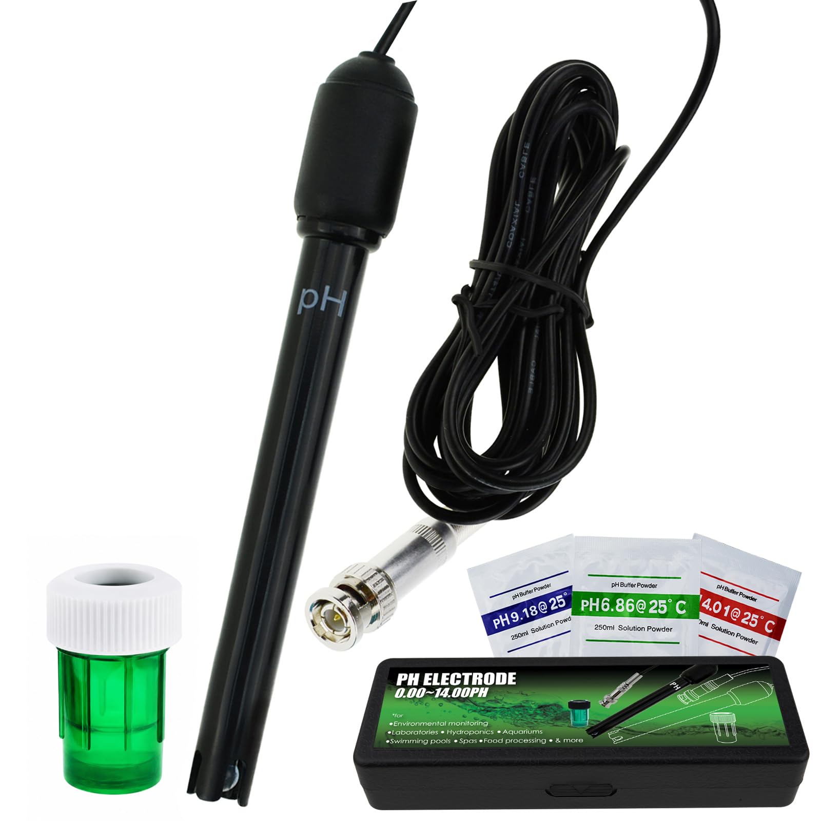 Lungo Corpo pH Elettrodo con BNC Socket Sonda 300cm Cavo 0-14pH per pH Metro, pH Controllore pH Dispositivo Economico Sensore