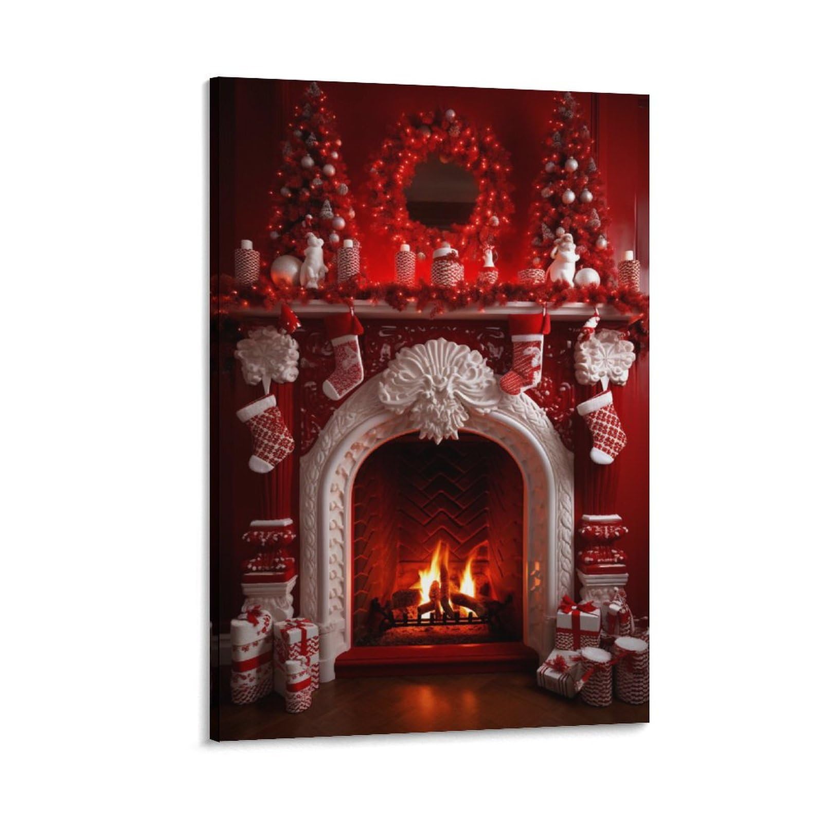 Chaussettes de Noël - Art mural sur toile - Motif cheminée - Motif moderne - Décoration murale - Décoration de dortoir