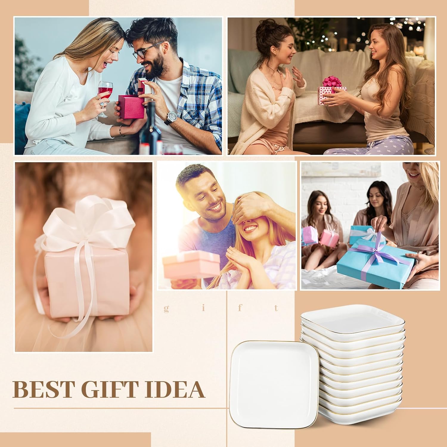 Shappy 24 Pcs Ceramic Ring Dish Bulk 4.5 in Small Jewelry Tray Porcelain Trinket Dish for Women Wedding Birthday Gifts(White,Square)
