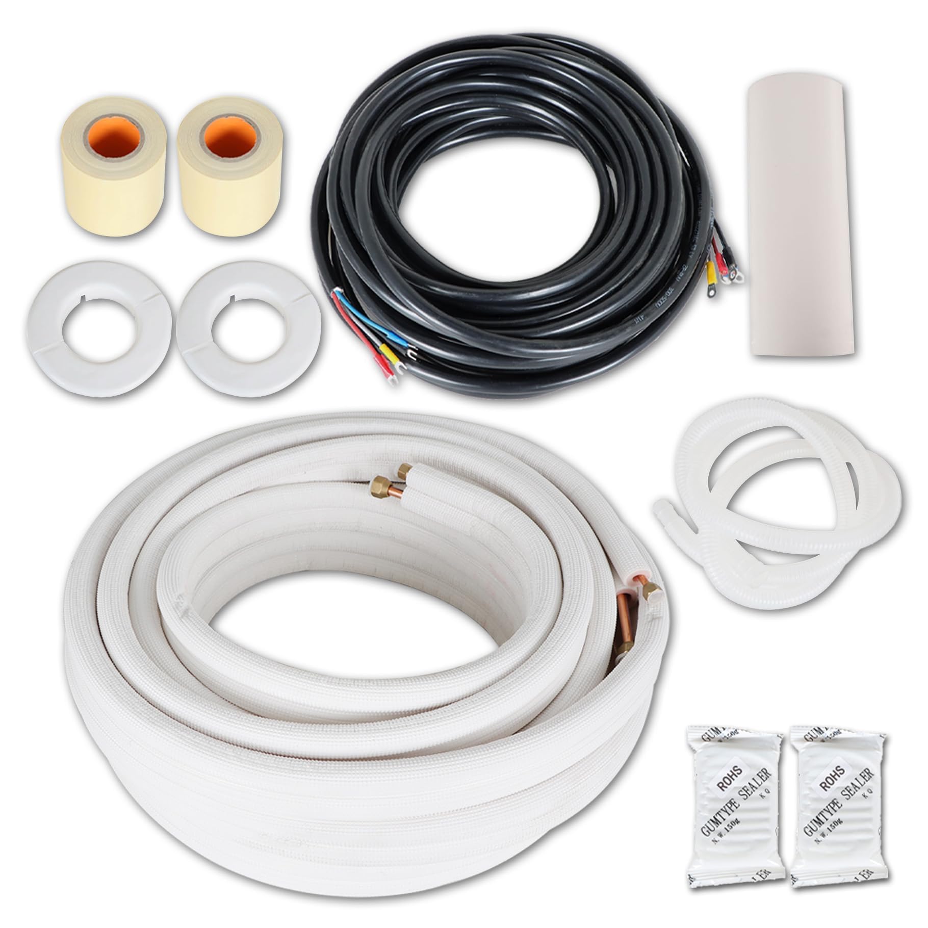 Timunr 50 FT Air Conditioning Copper Hose Extension, 1/4 and 3/8 Inch Thickened Insulation Cotton with Nuts and Other Accessories Fit for Mini Split