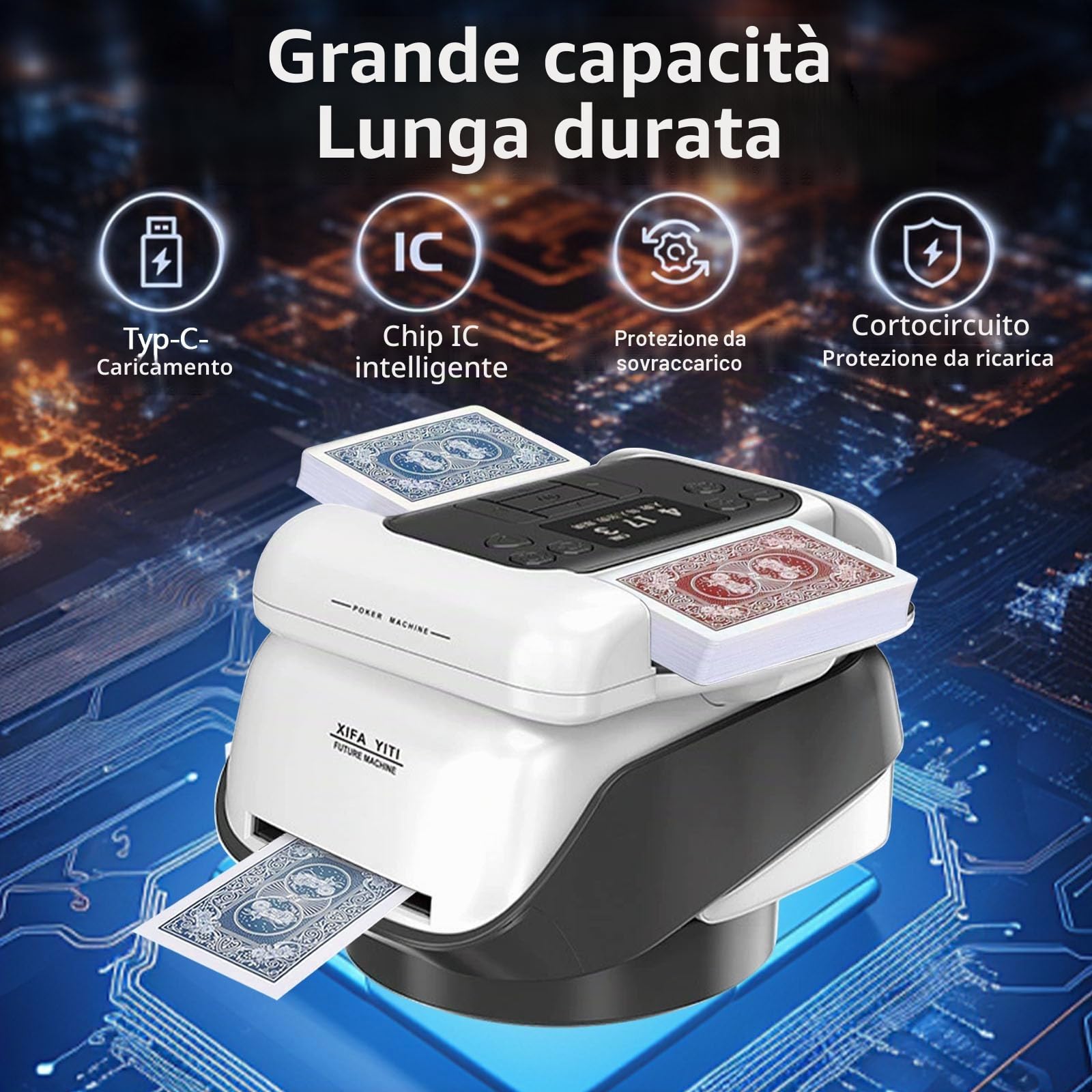 Mescolatore e distributore Automatico di Carte 2 in 1, Diverse modalità di Gioco, distribuzione a 360°, per Giochi Come Poker, Uno e Texas Hold'em