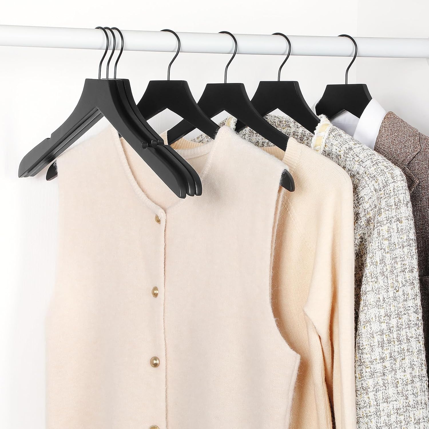 TOPIA HANGER Black Rubber Wooden Hangers 12 Pack with Rubber Wood Pants Hangers 10 Pack