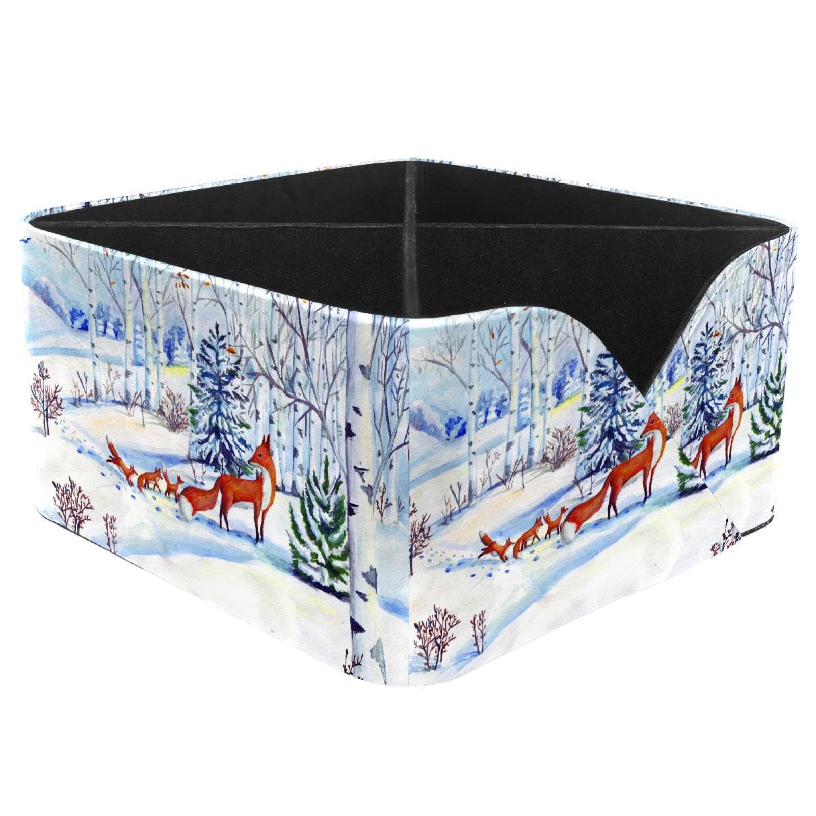 KengjuTesu Fox Jogging Snow Desktop Organizer Pen Holder, Rectangular Pencil Cup for Office, Study and Makeup Stations