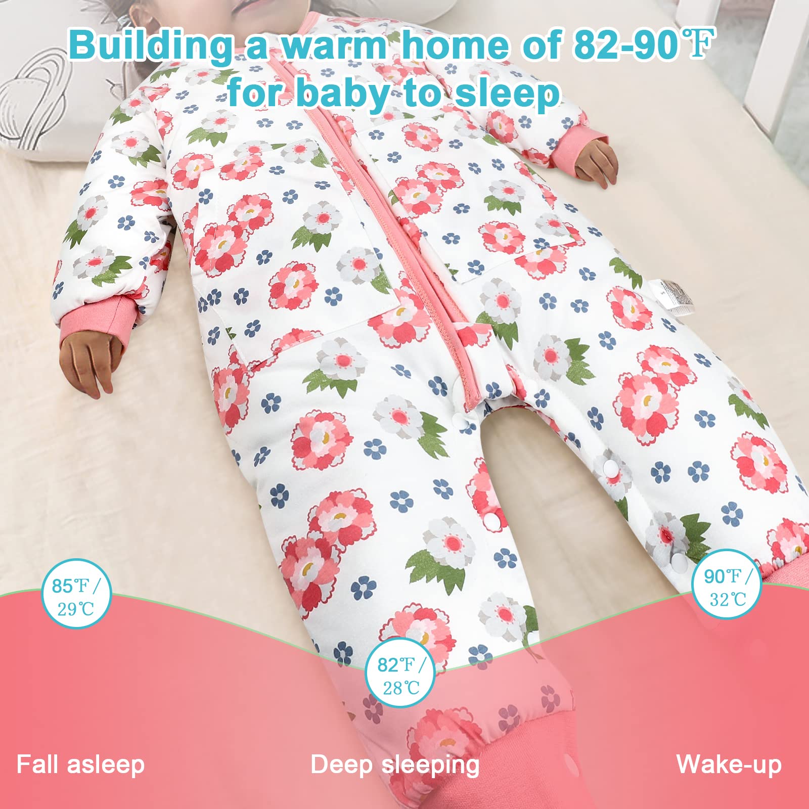 MOEMOE BABY Termostatico Sacco Nanna con piedini, 2,5 Tog Sacco Nanna invernale a maniche lunghe, Sacco a pelo con gambe, S/Baby altezza 65-75cm