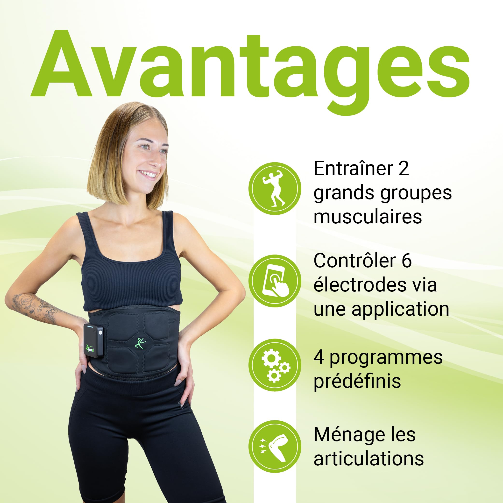 eaglefit Premium EMS-Belt 2.0 Ceinture abdominale avec 6 électrodes – Ceinture de musculation et stimulation musculaire pour ventre et dos – entraîneur abdominal fitness – avec application et Powerbox