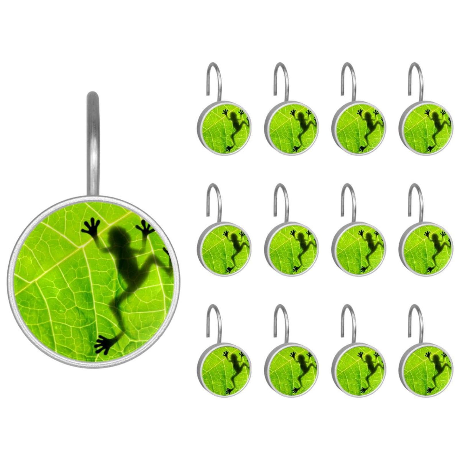 Crochets de rideau de douche grenouille en acier inoxydable pour tringle de salle de bain x12