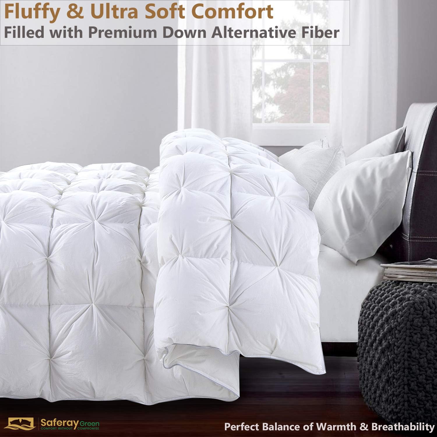 Oversized King Down Alternative Comforter 116x98 Inch White – 500 GSM Ultra Soft Breathable, Luxury Pintuck Pinch Pleat, All Season Duvet Insert with Corner Tabs, Machine Washable