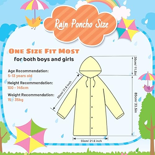 Miniatura 4 de WAEKIYTL Abrigos de lluvia para niños, 2 piezas reutilizables de EVA, ponchos de lluvia para niños y niñas, con capucha y mangas con cordón