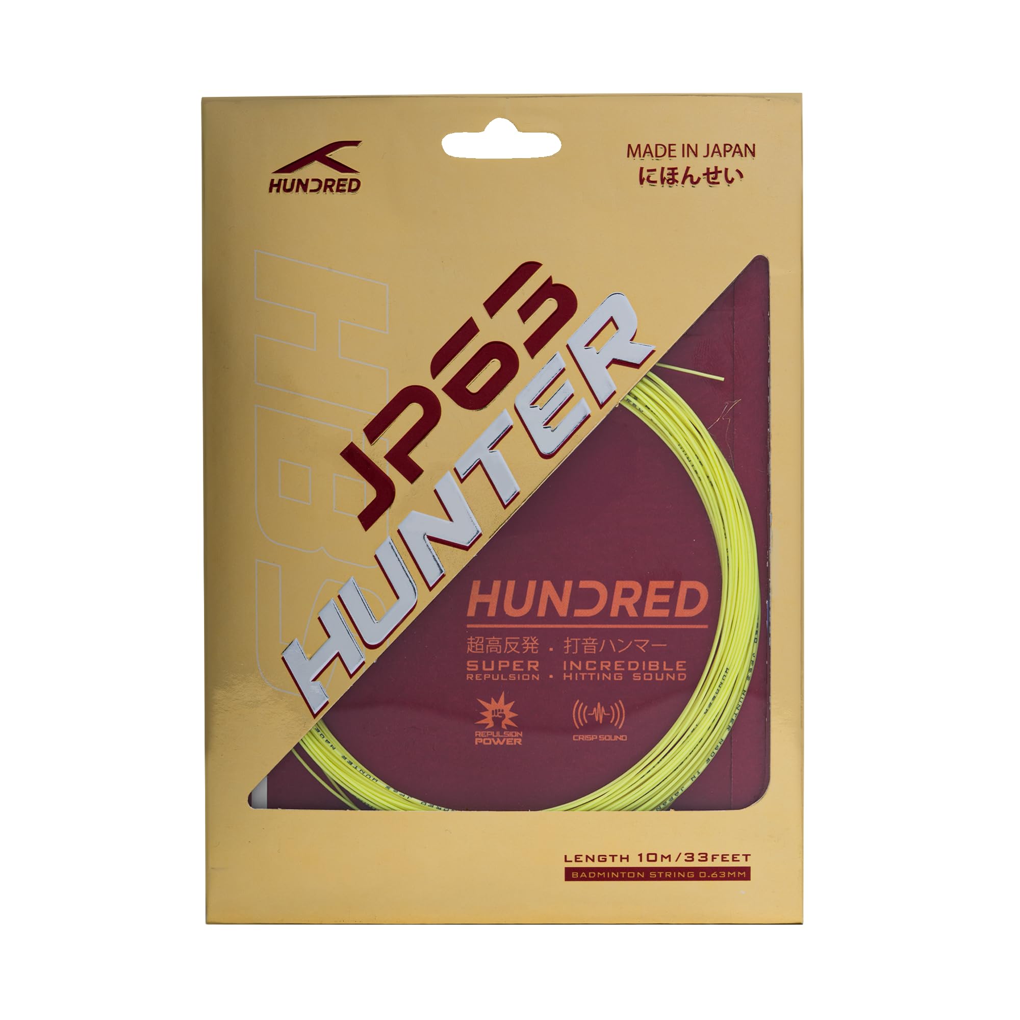 Hundred JP 63 Hunter Badminton String | Pro-Grade Repulsion & Control | Premium Hitting Sound | Superior Shock Absorption | Made in Japan (Sobert Lime)-picture-22