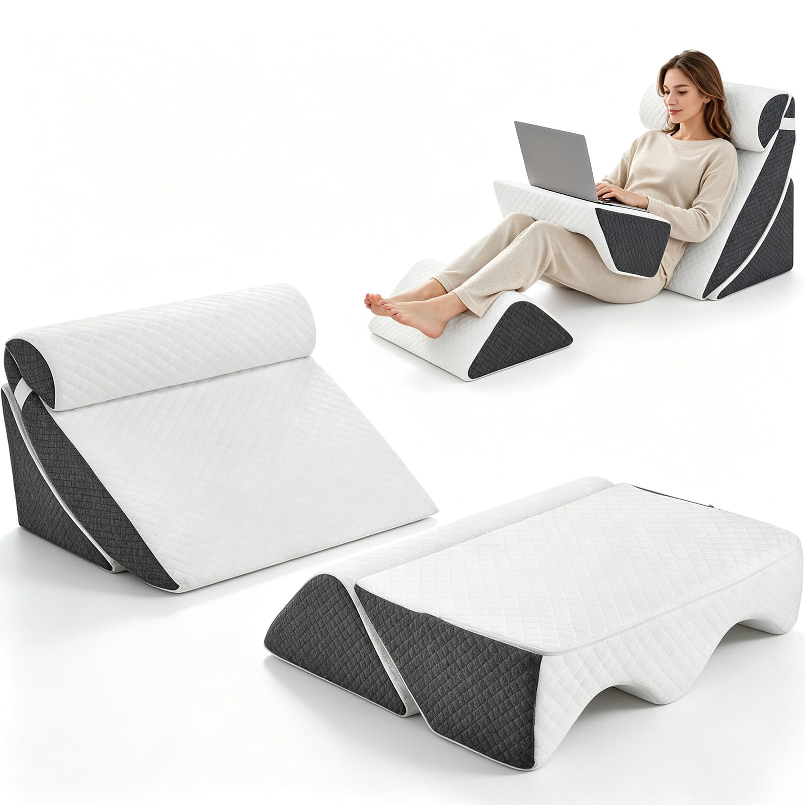 Set di 5 cuscini a cuneo ortopedici da letto, per post-chirurgia, cuscino a cuneo regolabile, con 2 cuscini per gambe, cuscino da lettura in memory foam, comodo e regolabile, anti-russamento