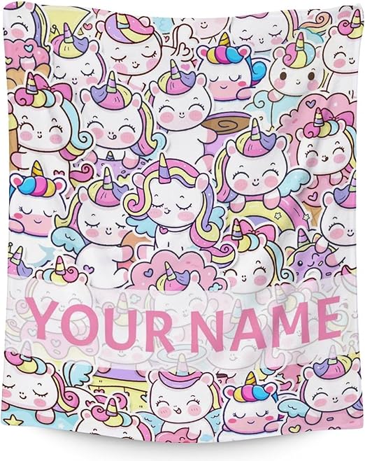 Personalized Unicorn Blanket Gifts with Name - 40"x50" Cute Throw for Girls & Women - Pink Soft Fuzzy Blankets for Bed, Couch & Living Room