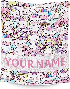 Personalized Unicorn Blanket Gifts with Name - 40"x50" Cute Throw for Girls & Women - Pink Soft Fuzzy Blankets for Bed, Couch & Living Room